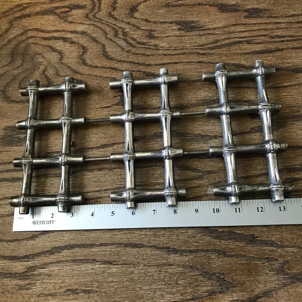 Vintage FB Rogers Zinc Plated Expandable Trivet Bamboo Made in Italy MCM 11